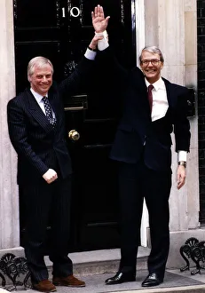 John Major Prime Minister with party chairman Chris Patten celebrating victory at 10 John Major Prime Minister with party chairman Chris Patten celebrating victory at 10