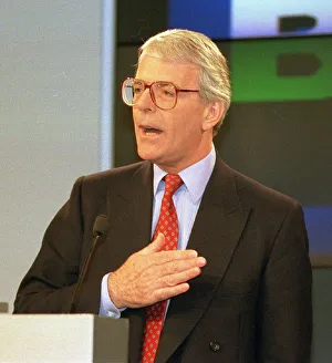 John Major seen here at the Conservative Party morning press conference at party John Major seen here at the Conservative Party morning press conference at party