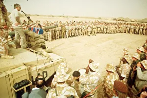 John Major speaking to British troops in Saudi Arabia as they prepare for the Gulf War John Major speaking to British troops in Saudi Arabia as they prepare for the Gulf War