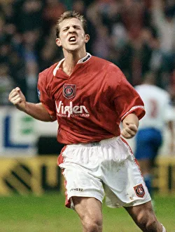 John Robinson celebrates scoring a goal for Charlton Athletic. 10th March 1997 John Robinson celebrates scoring a goal for Charlton Athletic. 10th March 1997