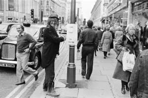 Jon Pertwee as Worzel Gummidge pictured out and about, dressed in character Jon Pertwee as Worzel Gummidge pictured out and about, dressed in character