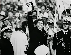 Jubilant Prince Andrew ashore with proud father Prince Philip after the carrier HMS Jubilant Prince Andrew ashore with proud father Prince Philip after the carrier HMS