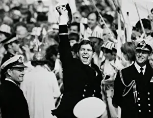 Jubilant Prince Andrew ashore with proud father Prince Philip after the carrier HMS Jubilant Prince Andrew ashore with proud father Prince Philip after the carrier HMS