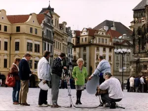 Judith Chalmers presenting Wish You Were Here television programme from Prague Judith Chalmers presenting Wish You Were Here television programme from Prague