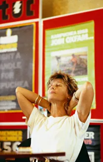 Julie Christie with hands behind head February 1989 Julie Christie with hands behind head February 1989