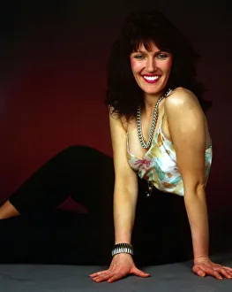 Julie Miller wearing vest top black trousers December 1989 Julie Miller wearing vest top black trousers December 1989