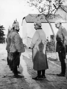 Kaiser Wilhelm II seen here inspecting a group of army doctors in a village close to Kaiser Wilhelm II seen here inspecting a group of army doctors in a village close to