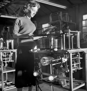 Kathleen Craig juke box queen who selects records for jukeboxes. 1956 A516-001 Kathleen Craig juke box queen who selects records for jukeboxes. 1956 A516-001