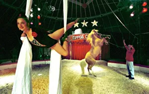 Katy Baldock Circus Performer 1999 training practise sessions in Big Top Tent in Katy Baldock Circus Performer 1999 training practise sessions in Big Top Tent in