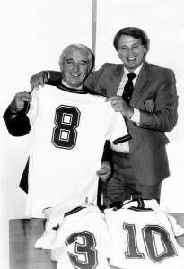 Ken Jones Sunday Mirror staff reporter, poses for a photograph with England manager Bobby Ken Jones Sunday Mirror staff reporter, poses for a photograph with England manager Bobby
