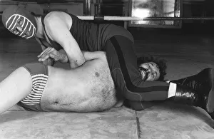 Kendo Nagasaki wrestler - real name Peter Thornley - demonstrates some wrestling holds Kendo Nagasaki wrestler - real name Peter Thornley - demonstrates some wrestling holds
