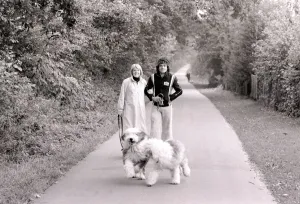 Kevin Keegan Football star with his wife in Germany. Old English sheep dogs Kevin Keegan Football star with his wife in Germany. Old English sheep dogs