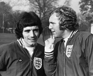 Kevin Keegan jokes with England's captain Bobby Moore as the England squad train at Kevin Keegan jokes with England's captain Bobby Moore as the England squad train at