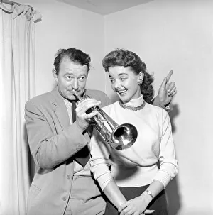 Kim Pearson seen here with jazz trumpet player Humphrey Lyttleton. 1956 A518-005 Kim Pearson seen here with jazz trumpet player Humphrey Lyttleton. 1956 A518-005