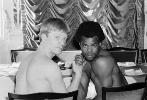 Kirkland Laing (right) seen here with his opponent Colin Jones Kirkland Laing (right) seen here with his opponent Colin Jones