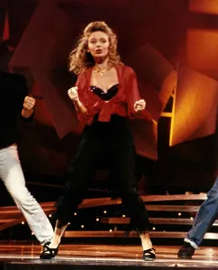 Kylie Minogue Singer Actress on stage performing, August 1989 Kylie Minogue Singer Actress on stage performing, August 1989