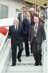 Labour leader Neil Kinnock visits the British Airways training centre at Heathrow Airport Labour leader Neil Kinnock visits the British Airways training centre at Heathrow Airport