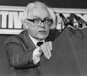 Labour Party leader Michael Foot making his speech, which lasted 45 minutes Labour Party leader Michael Foot making his speech, which lasted 45 minutes