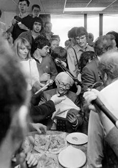Labour Party leader Michael Foot is not tempted by the pork pie and sandwiches Labour Party leader Michael Foot is not tempted by the pork pie and sandwiches