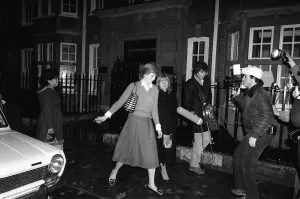 Lady Diana Spencer at her flat hounded by the media 1980 who is engaged to Prince Lady Diana Spencer at her flat hounded by the media 1980 who is engaged to Prince