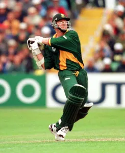 Lance Klusener of South Africa June 1999 drives the winning runs during Lance Klusener of South Africa June 1999 drives the winning runs during