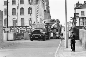 Large Load being moved through the streets of Middlesbrough, Durham Street, Circa 1973 Large Load being moved through the streets of Middlesbrough, Durham Street, Circa 1973