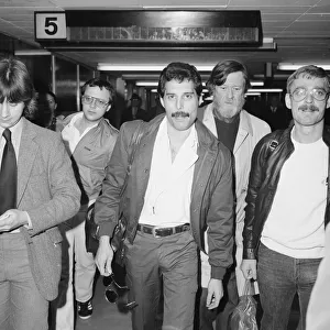 Lead singer with the pop group Queen Freddie Mercury seen here arriving at Heathrow Lead singer with the pop group Queen Freddie Mercury seen here arriving at Heathrow