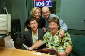 Lee Evans Comedian/Actor October 98 At Heart 106.2fm radio with presenters Jonathon Lee Evans Comedian/Actor October 98 At Heart 106.2fm radio with presenters Jonathon