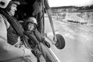 Lee Goodey seen here taking a flight with the crew of a RAF Westland Wessex Search Lee Goodey seen here taking a flight with the crew of a RAF Westland Wessex Search