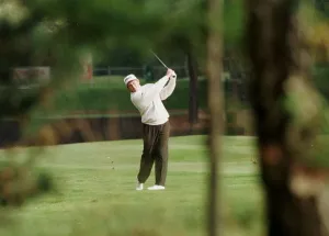 Lee Westwood golfer October 1998 swings golf club at Wentworth golf course Lee Westwood golfer October 1998 swings golf club at Wentworth golf course