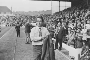 Leeds Manager Brian Clough seen here walking to the dug out at the start of the game Leeds Manager Brian Clough seen here walking to the dug out at the start of the game