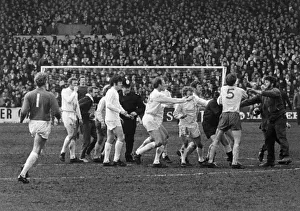 Leeds players surround referee Ray Tinkler after he awarded a controversial goal Leeds players surround referee Ray Tinkler after he awarded a controversial goal