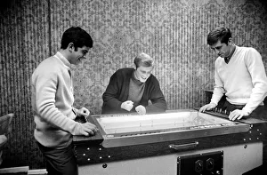 Leeds United Players: (L-R) Mick Bates, Jimmy Greenoff and Rod Belfitt playing the Soccer Leeds United Players: (L-R) Mick Bates, Jimmy Greenoff and Rod Belfitt playing the Soccer