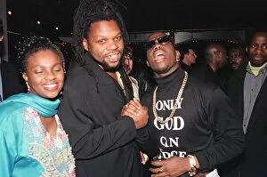 Images Dated 24th February 1997: Left to right, unnamed guest, Jazzie B of Soul II Soul and Mark Morrison at The Brit