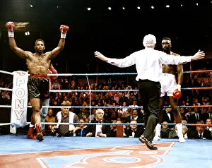 Lennox Lewis Boxing Heavyweight Boxer raises his arms in triumph after defeating Derek Lennox Lewis Boxing Heavyweight Boxer raises his arms in triumph after defeating Derek