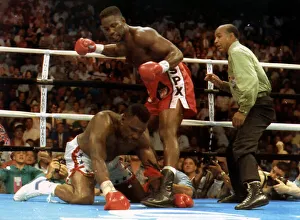 Lennox Lewis British Heavyweight champion in action to defeat challenger Tony Tucker in Lennox Lewis British Heavyweight champion in action to defeat challenger Tony Tucker in