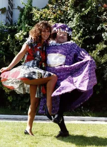 Les Dawson Comedian dressed in Pantomime Gear with Linda Lusardi Model Les Dawson Comedian dressed in Pantomime Gear with Linda Lusardi Model