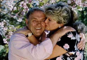 Les Dawson comedian with his wife Tracey celebrating their first wedding Les Dawson comedian with his wife Tracey celebrating their first wedding