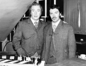 Lewis Collins actor with actor Michael Caine who are to star in Thames TV " Lewis Collins actor with actor Michael Caine who are to star in Thames TV "