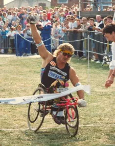 Lib - The Great North Run 16 September 1990 - Wheelchair race winner Chris Hallam Lib - The Great North Run 16 September 1990 - Wheelchair race winner Chris Hallam