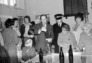 Liberal Party leader Jeremy Thorpe looking at bottles as he visits a flower show Liberal Party leader Jeremy Thorpe looking at bottles as he visits a flower show