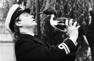 Lieutenant Geoffrey Mackett with King Cormorant 1982 which he brought back to Lieutenant Geoffrey Mackett with King Cormorant 1982 which he brought back to