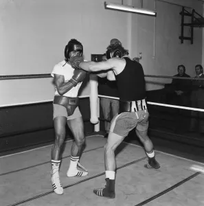 Light heavyweight boxer John Conteh (right) sparring with Joe Bugner. 25th May 1972 Light heavyweight boxer John Conteh (right) sparring with Joe Bugner. 25th May 1972