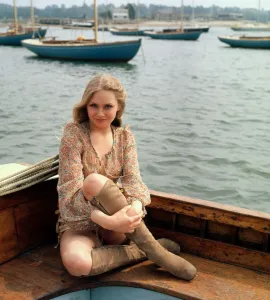 Linda Hayden sitting on boat September 1975 Linda Hayden sitting on boat September 1975