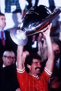 Liverpool captain Graeme Souness holds aloft the European Cup trophy after their victory Liverpool captain Graeme Souness holds aloft the European Cup trophy after their victory