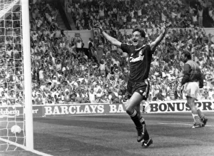 Liverpool FC player John Aldridge celebrates his Wembley goal against Everton in the FA Liverpool FC player John Aldridge celebrates his Wembley goal against Everton in the FA