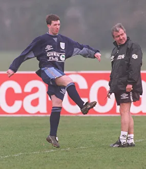 Liverpool footballer Robbie Fowler watched in training by England manager Terry Venables Liverpool footballer Robbie Fowler watched in training by England manager Terry Venables