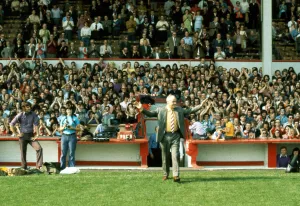 Liverpool manager Bill Shankly receiving the Bells manager of the Year Award before his Liverpool manager Bill Shankly receiving the Bells manager of the Year Award before his