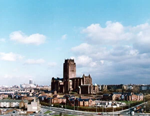 Anglican Cathedral Collection: Liverpool Metropolitan Cathedral (left in the background