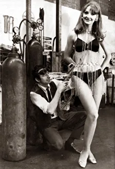 Liverpool model Terry Duffy of Aintree wearing a chain dress designed by her husband to Liverpool model Terry Duffy of Aintree wearing a chain dress designed by her husband to